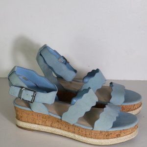 Marc Fisher Fayme Pastel Blue Scallop Platform Strappy Espadrille Sandal Size 10